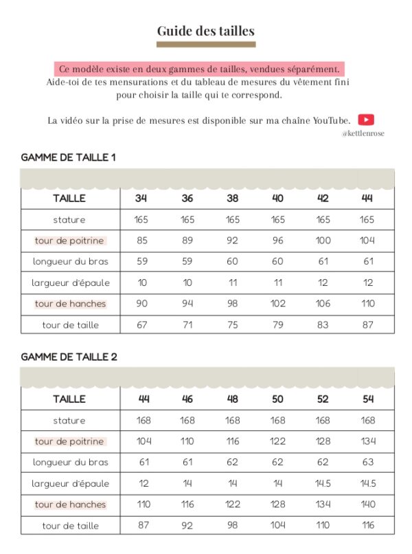 guide des tailles